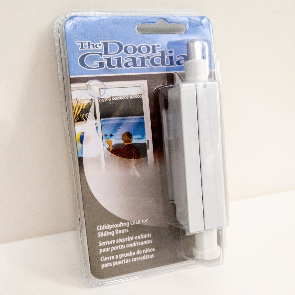 The Door Guardian Childproof Lock for Sliding Doors Safety White Metal Security